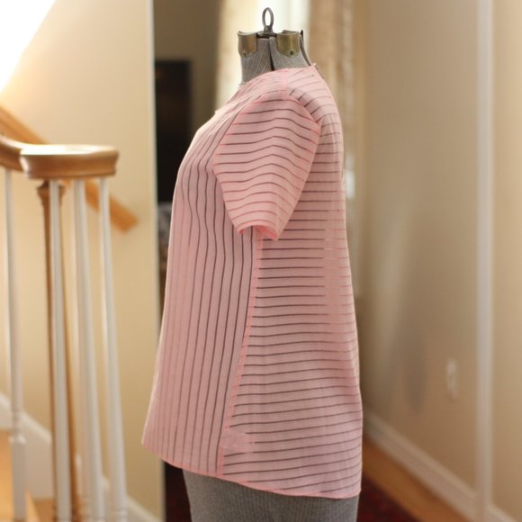 J. CREW Pink Shear Striped Short Sleeve Top - Picture 2 of 6